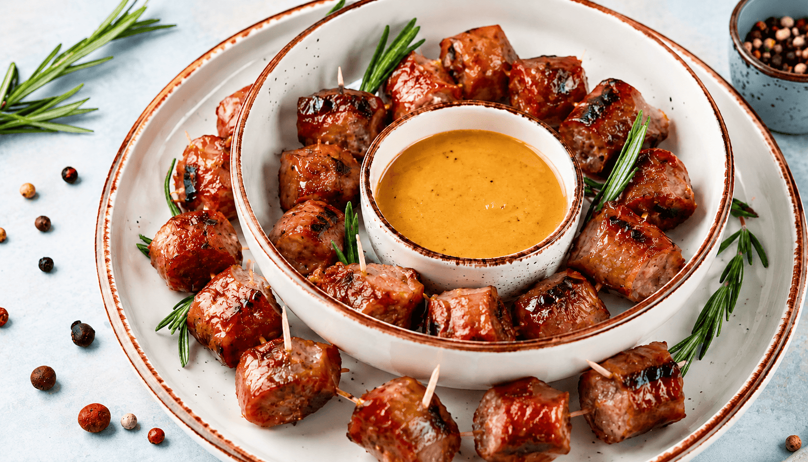 Grilled Sausage Bites served with dipping sauce